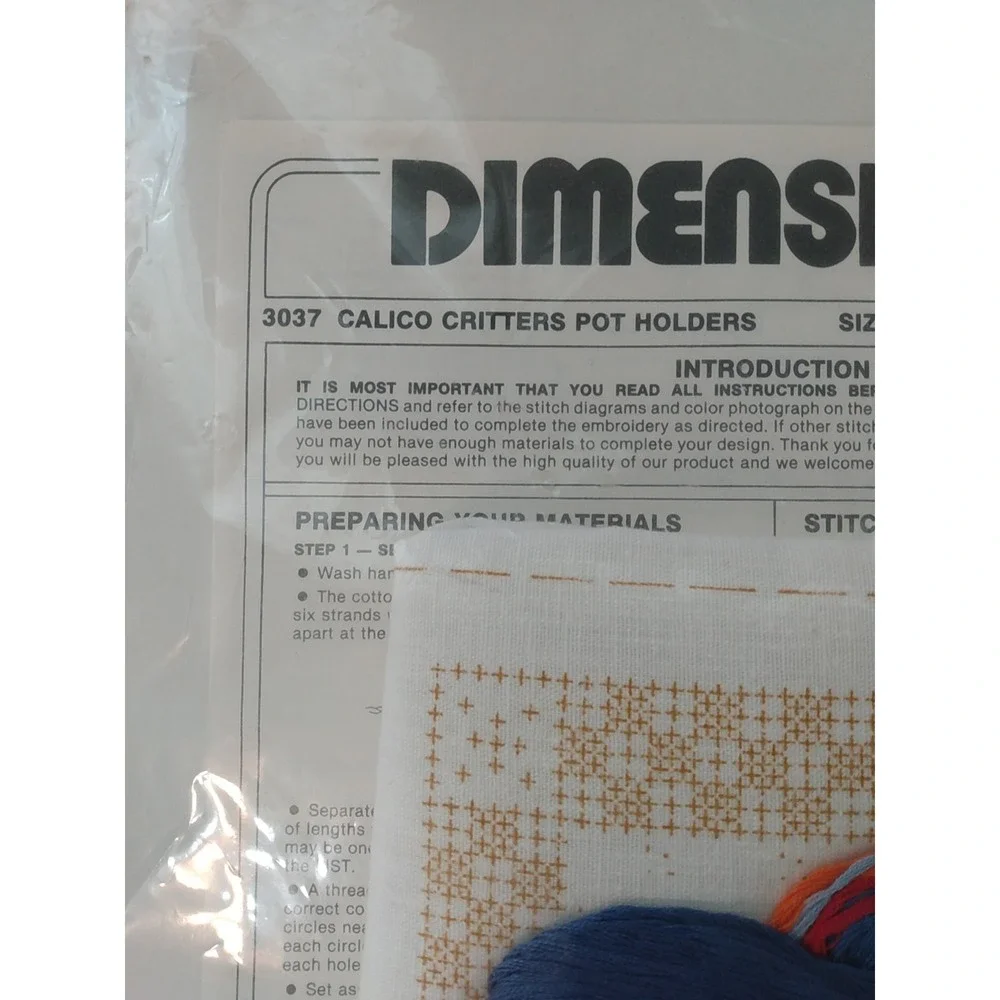 Dimensions Calico Critters Pot Holders Stamped Cross Stitch Kit 3037 Duck Pig